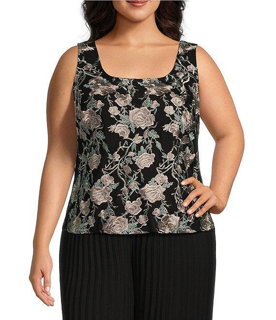 Alex Evenings Plus Size 3/4 Sleeve Square Neck Floral Twinset Product Image