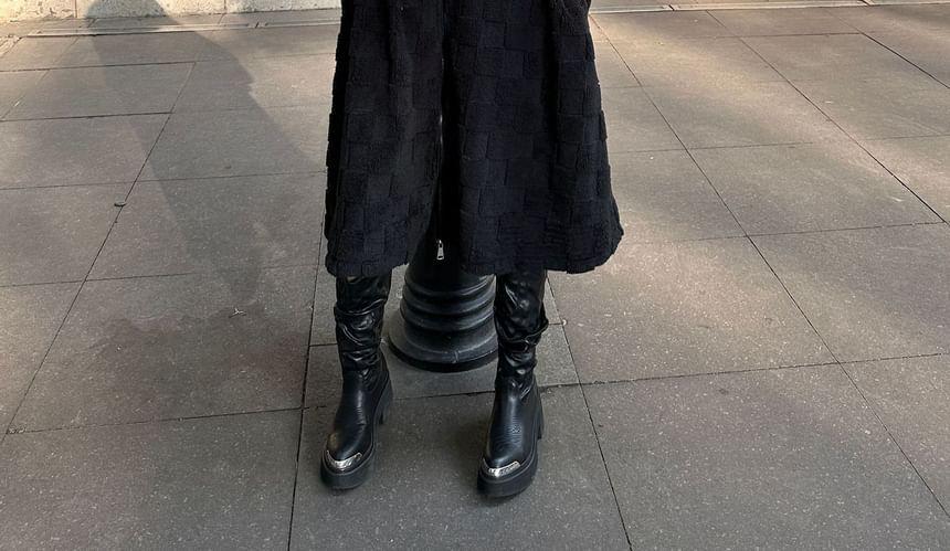 Stand Collar Plain Fleece Midi Zip Coat Product Image
