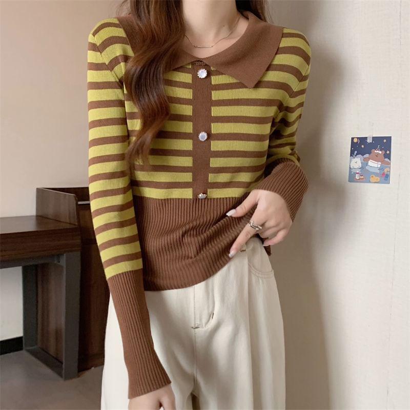 Collar Striped Sweater Product Image
