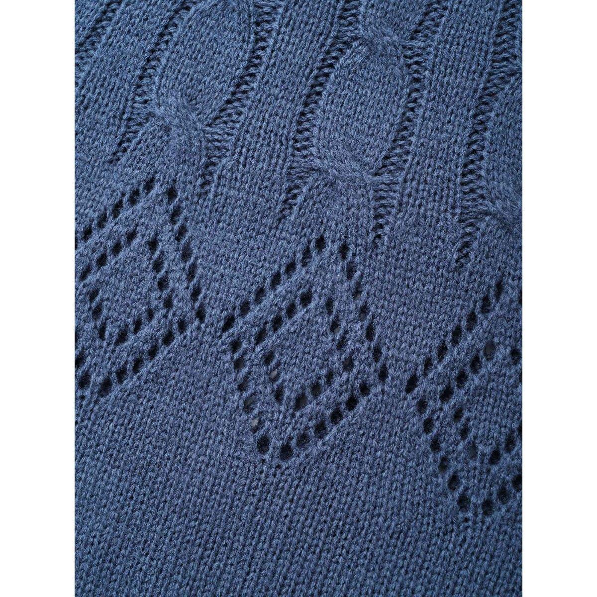 Plus Size Texture Cable Knit Lantern Sleeve Pullover Indigo Women Casual Loose Long Sleeve Round Neck Everyday Pullovers BloomChic 28/5X Product Image
