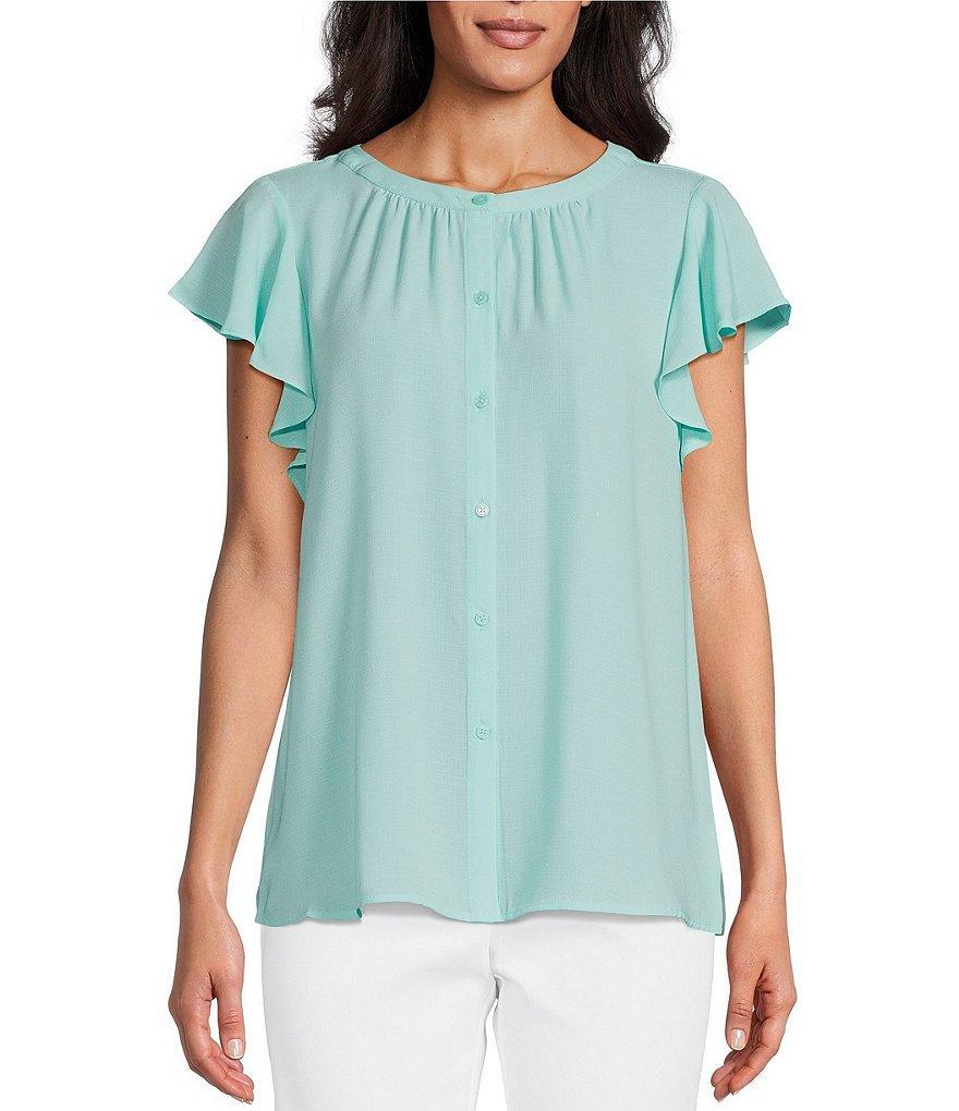 Investments Woven Button Front Flutter Cap Sleeve Top Product Image
