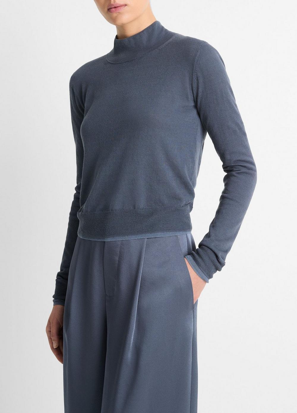 Womens Italian Cotton-Blend Double-Layer Mock-Neck Sweater, Black/white Sand, Size XL Vince Product Image