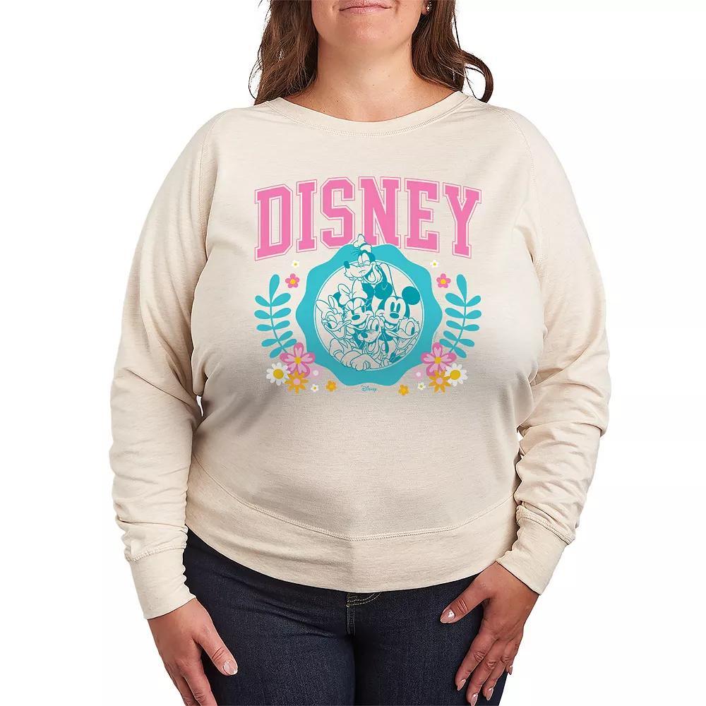 Disneys Mickey & Minnie Mouse Plus Size Spring Collegiate French Terry Long Sleeve Tee, Womens Product Image