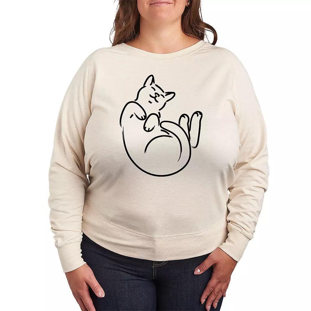 Womens Linework Cat French Terry Long Sleeve Tee, Girls Product Image