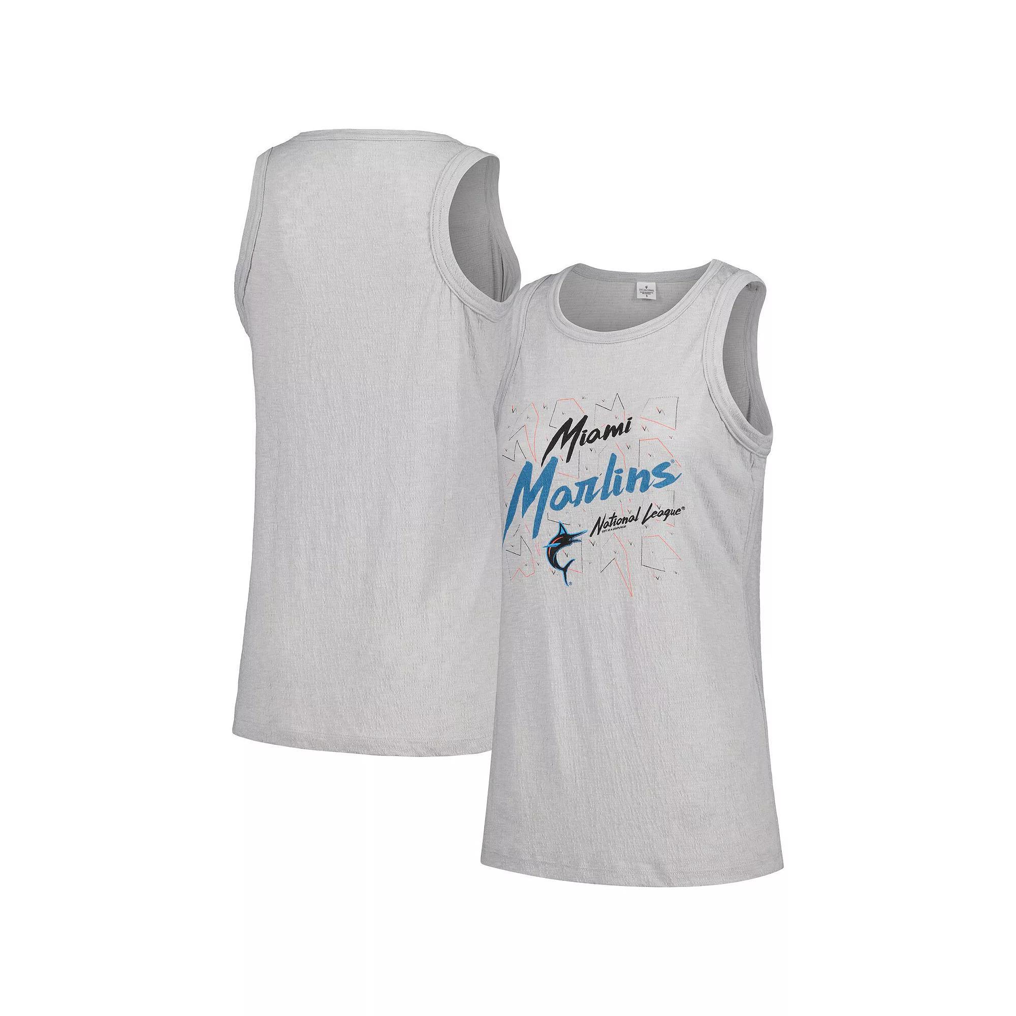 Womens Soft as a Grape Gray Miami Marlins Gauze High Neck Tank Top Product Image