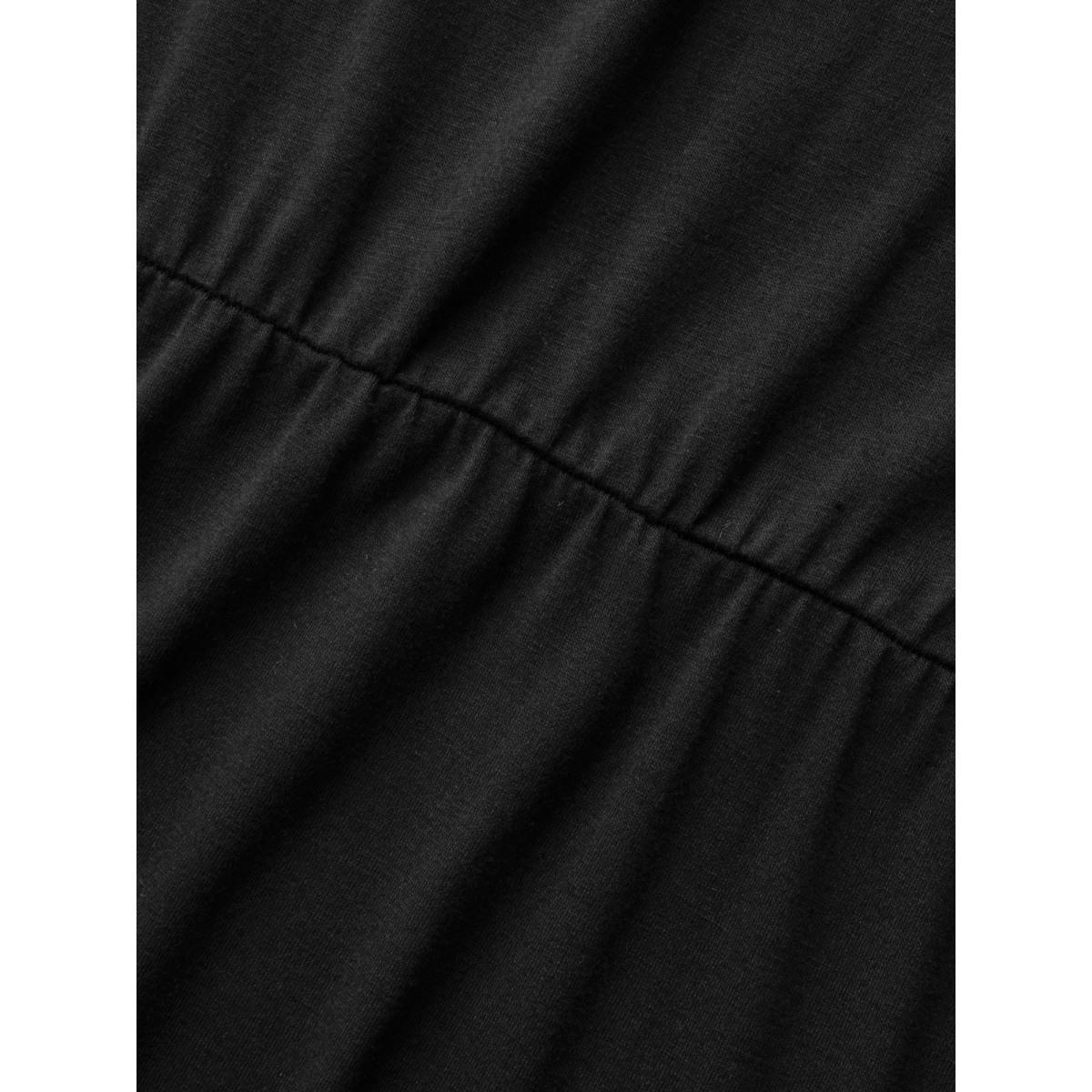 Plus Size Round Neck Contrast Topstitching Slit Hem Dress Black Women Casual Topstitching Round Neck Short sleeve Curvy BloomChic 28/5X Product Image
