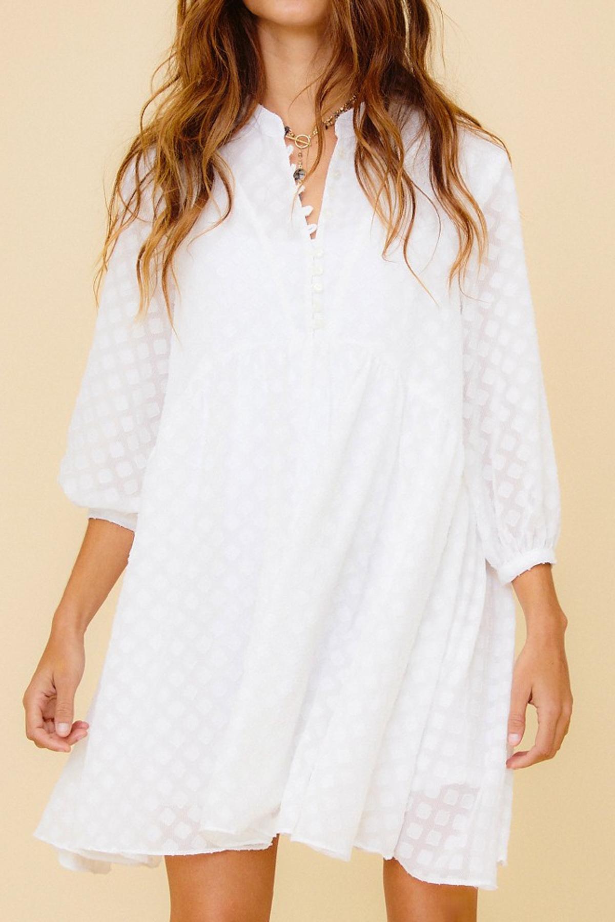 Lined Textured Off White Dress Product Image