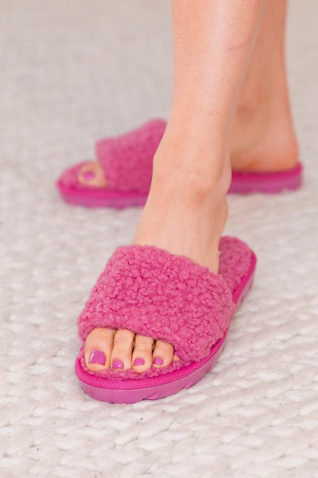 Carson Pink Sherpa Slide Slippers FINAL SALE Product Image