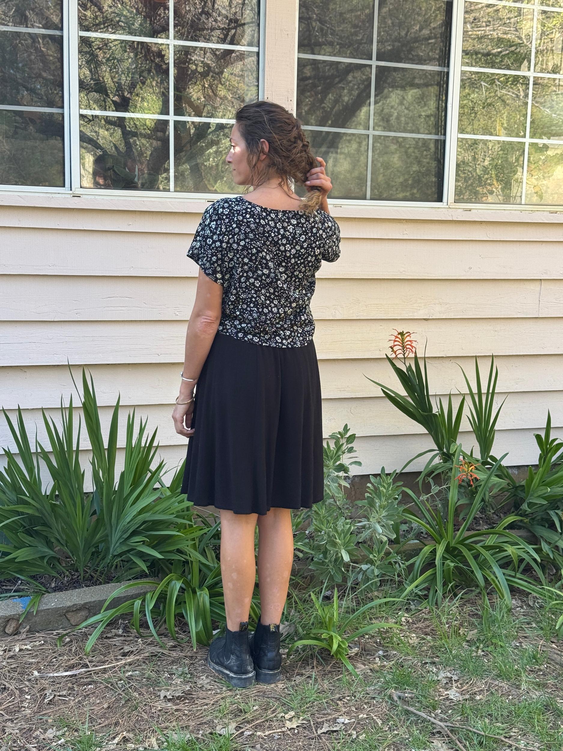 Dolman Top in Black & White Floral Crepe Product Image