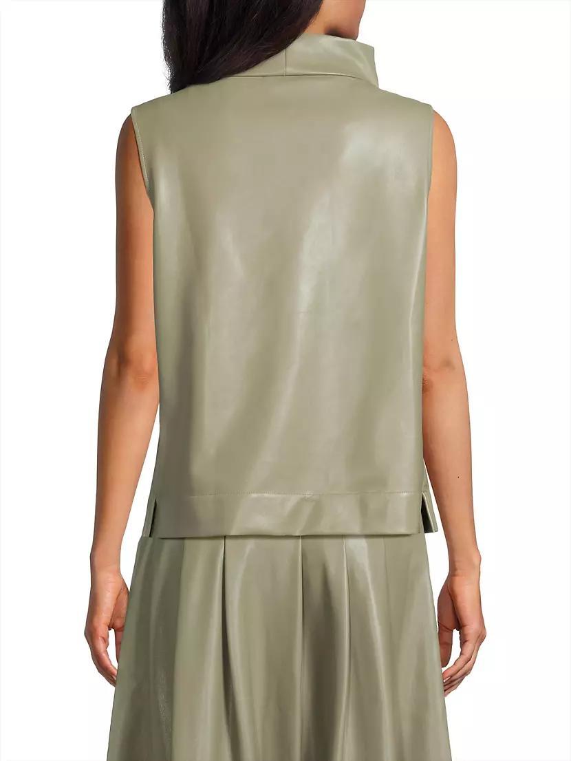 Womens Faux-Leather Sleeveless Funnel-Neck Top Product Image
