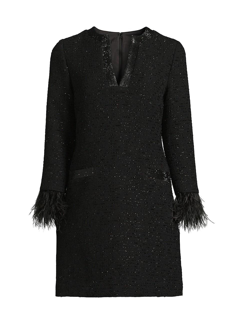 Womens Boucl Jacquard Feather-Cuff Cocktail Dress Product Image