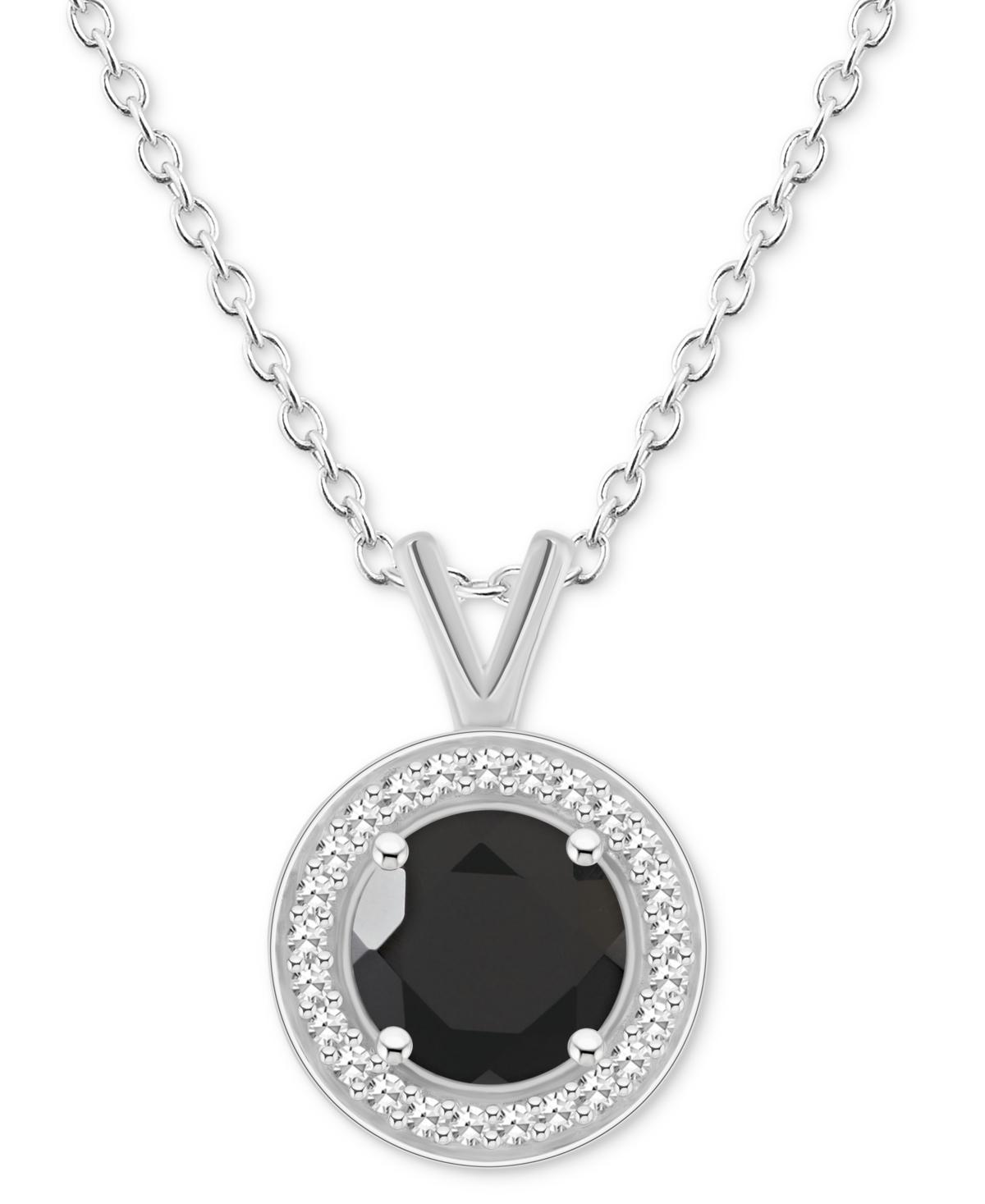 Celebration Gems Sterling Silver Round Gemstone & 1/8 Carat T.W. Diamond Halo Pendant Necklace, Women's, Size: 18", Black Product Image