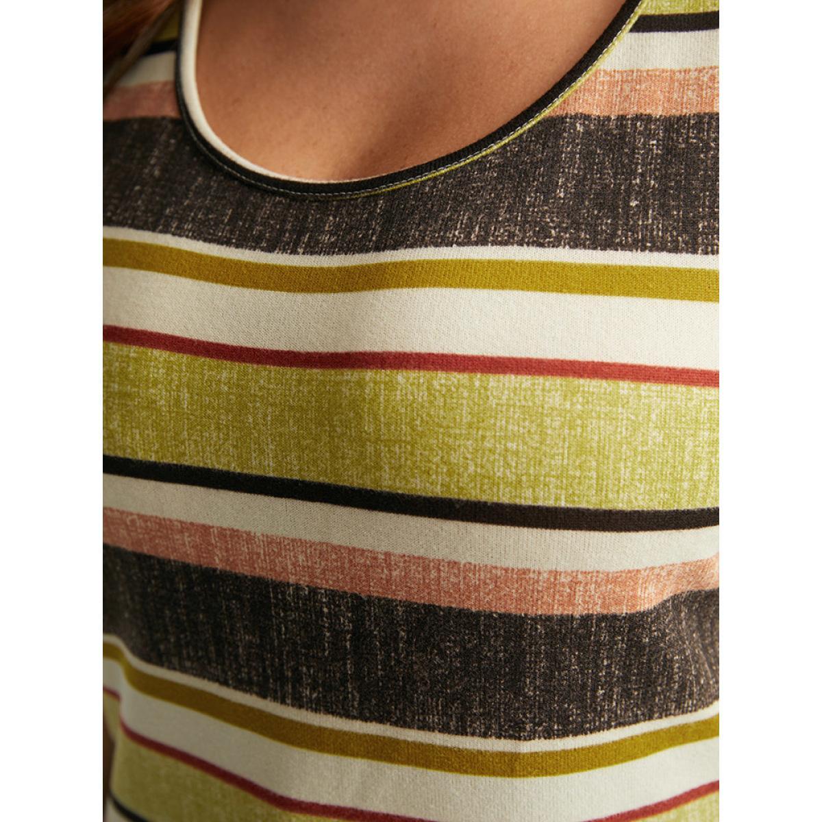 Plus Size Halloween Striped Contrast Curved Hem T-shirt Multicolor Women Casual Contrast Striped Round Neck Festival-Halloween T-shirts BloomChic 18-20/2X Product Image