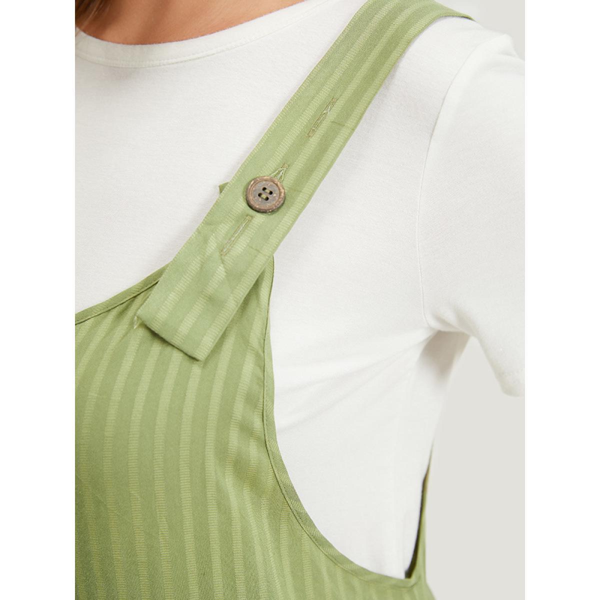 Plus Size Green Striped Pocket Button Through Overall Jumpsuit Women Casual Sleeveless Spaghetti Strap Dailywear Loose Jumpsuits BloomChic 28/5X Product Image