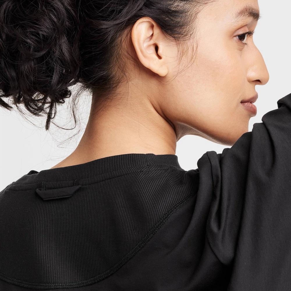 Womens Boxy Cropped Short Sleeve Top - JoyLab Black M: Midweight Jersey Pullover, Banded Collar Product Image
