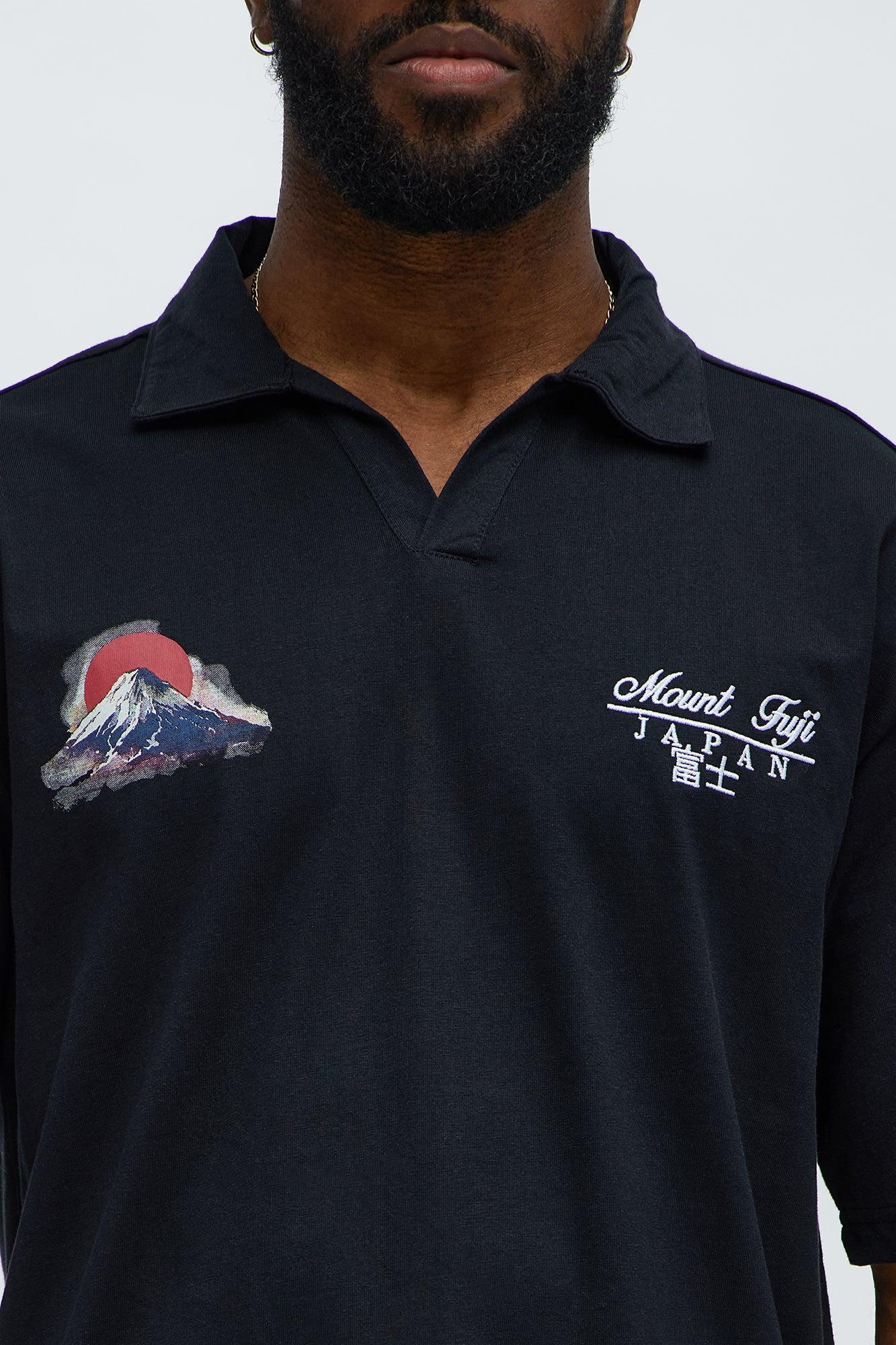 Mount Fuji Johnny Collar Polo Shirt - Black/combo Product Image