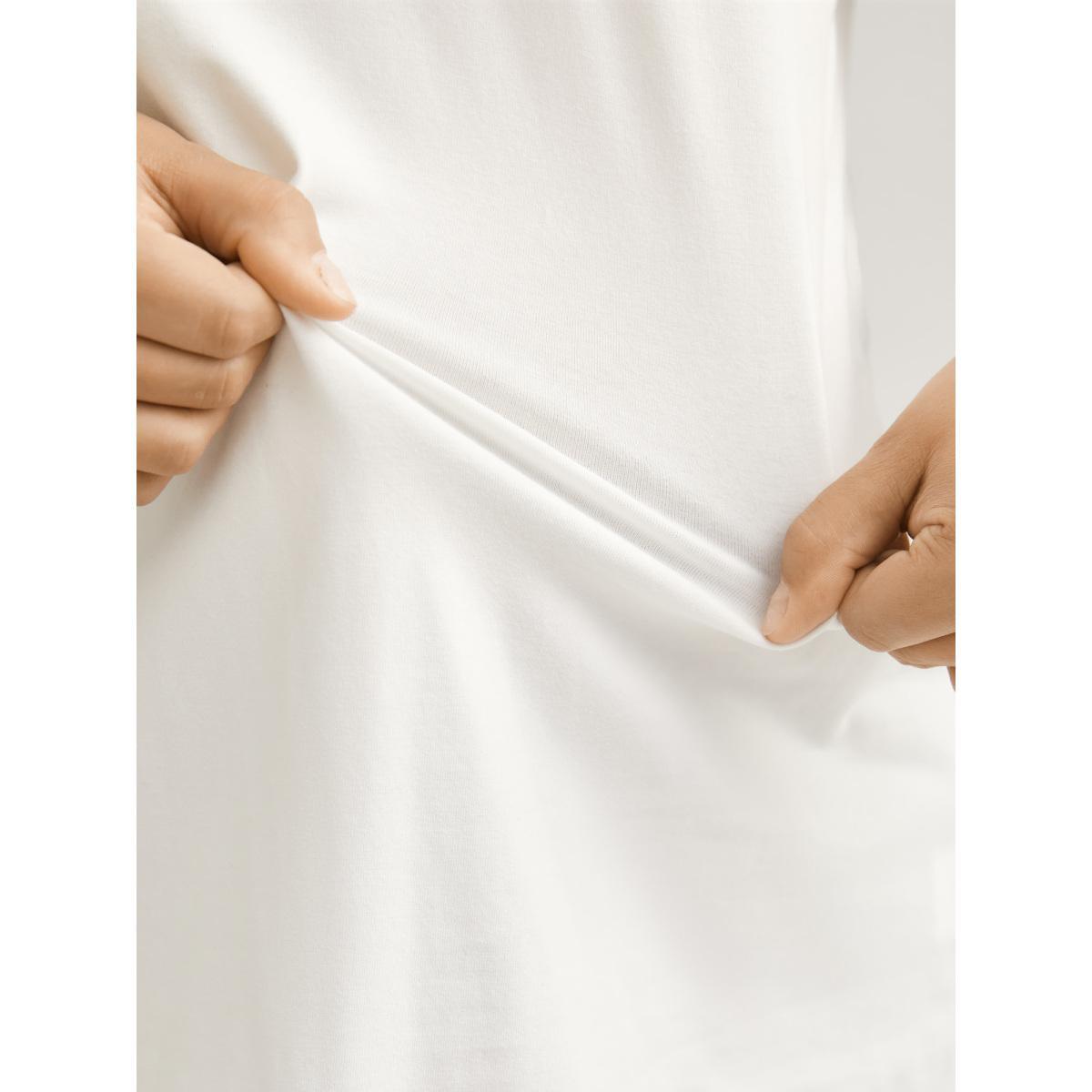 Plus Size Cotton V Neck Plain Basic T-shirt White Women Basics Non Plain V-neck Everyday T-shirts BloomChic 28/5X Product Image