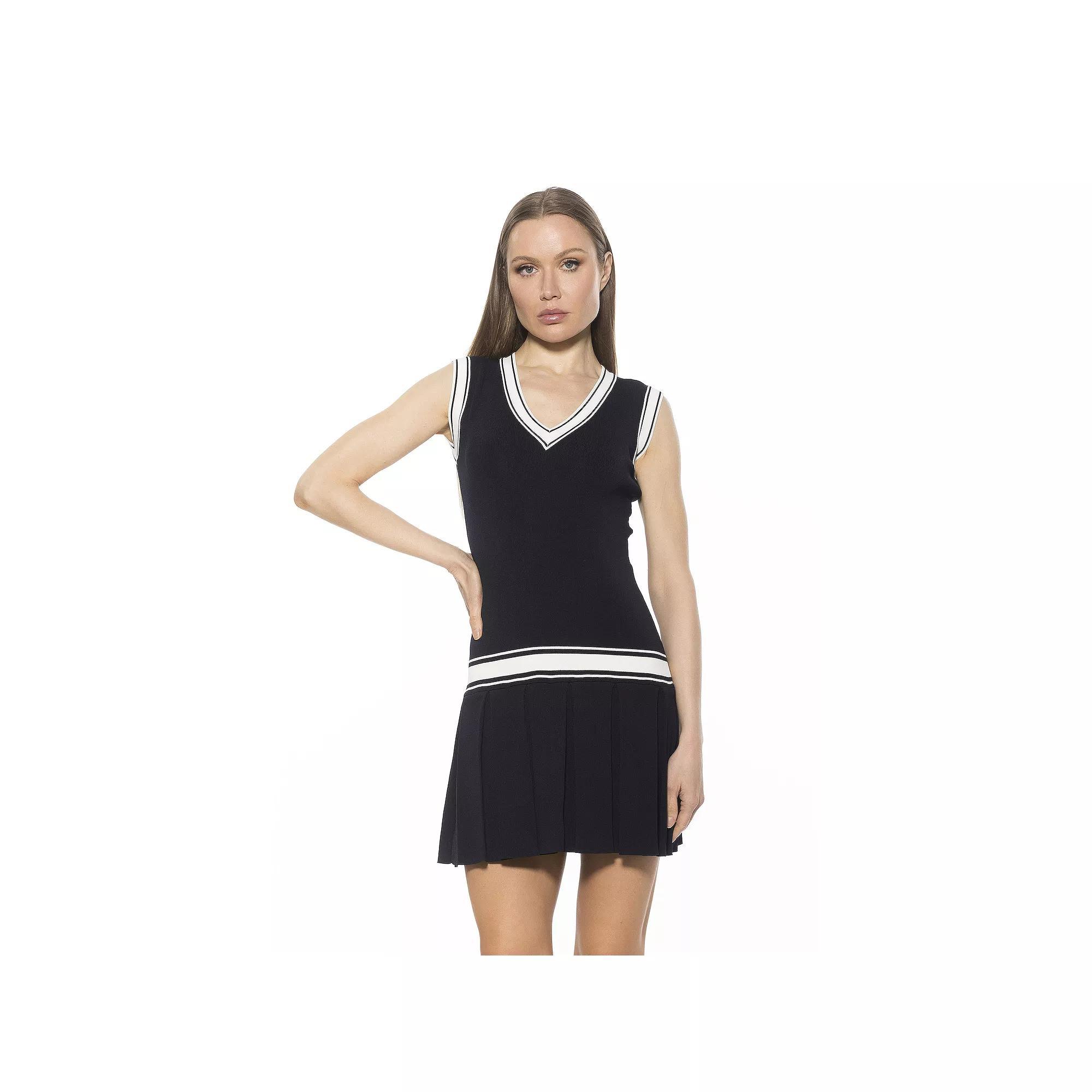 Women's ALEXIA ADMOR Venus V-Neck Dropped Waist Knit Tennis Dress, Size: XL, Ivory Product Image