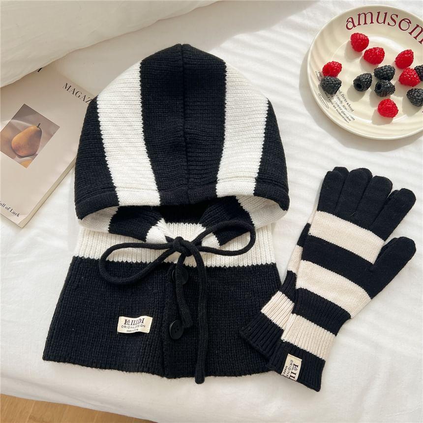 Striped Button Knit Balaclava / Gloves / Set Product Image