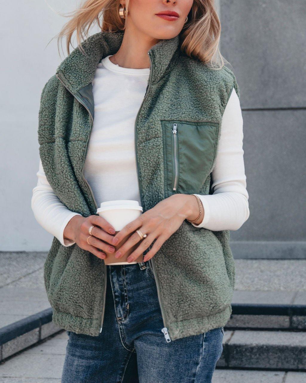 Mountainside Zip Up Fleece Vest - Sage - FINAL SALE Product Image