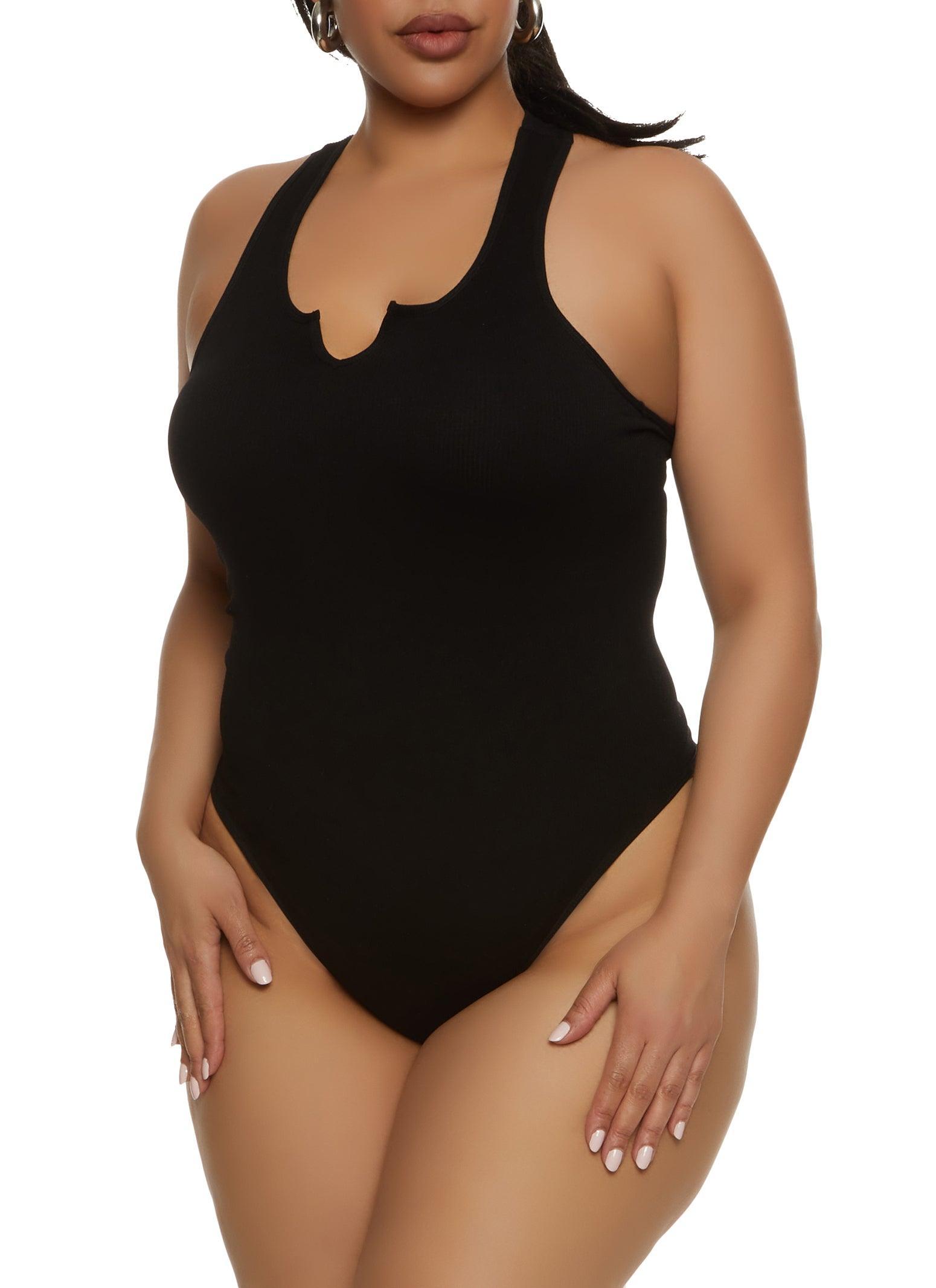 Womens Plus Size Seamless Notch Neck Racerback Tank Bodysuit Product Image