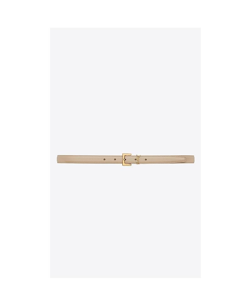 Womens Cassandre Thin Belt with Square Buckle in Grained Leather Product Image