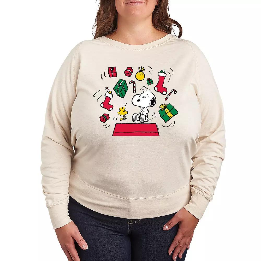 Womens Peanuts Snoopy & Woodstock Christmas Presents French Terry Long Sleeve Tee Product Image