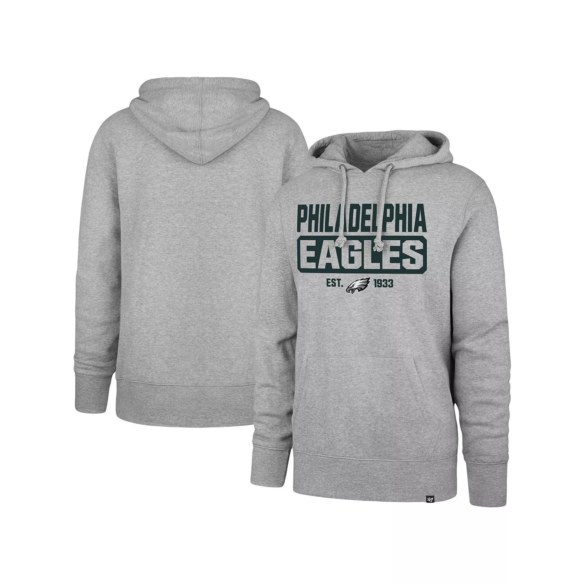 Men's '47 Heather Gray Philadelphia Eagles Box Out Headline Pullover Hoodie, Size: 2XL, Grey Product Image