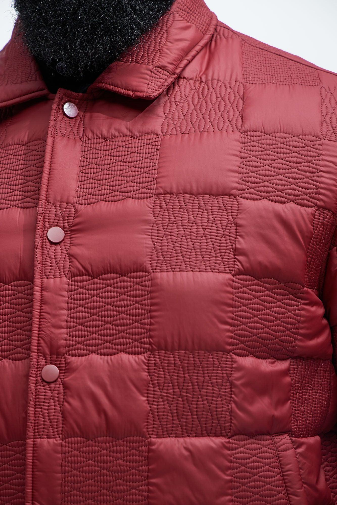 Laurel Checker Quilt Jacket - Burgundy Product Image