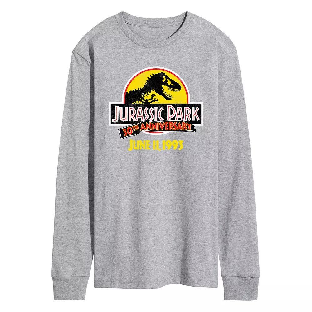 Mens Jurassic World Jurassic Park 30th Logo Long Sleeve Athletic Grey Product Image