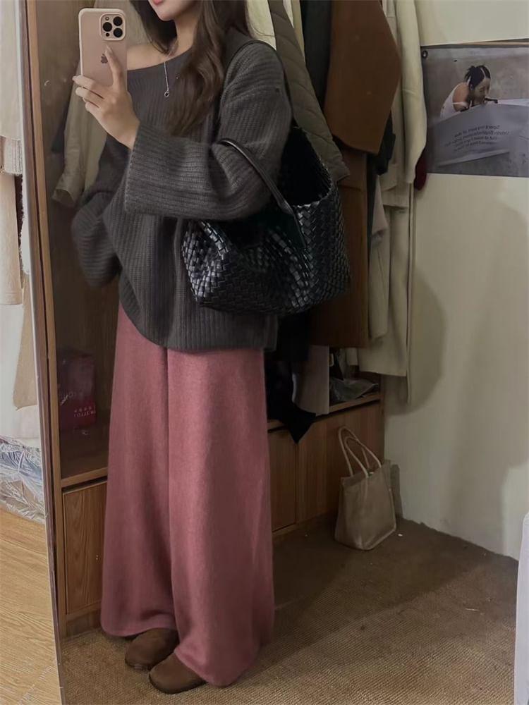 High Rise Plain Wide Leg Pants Product Image