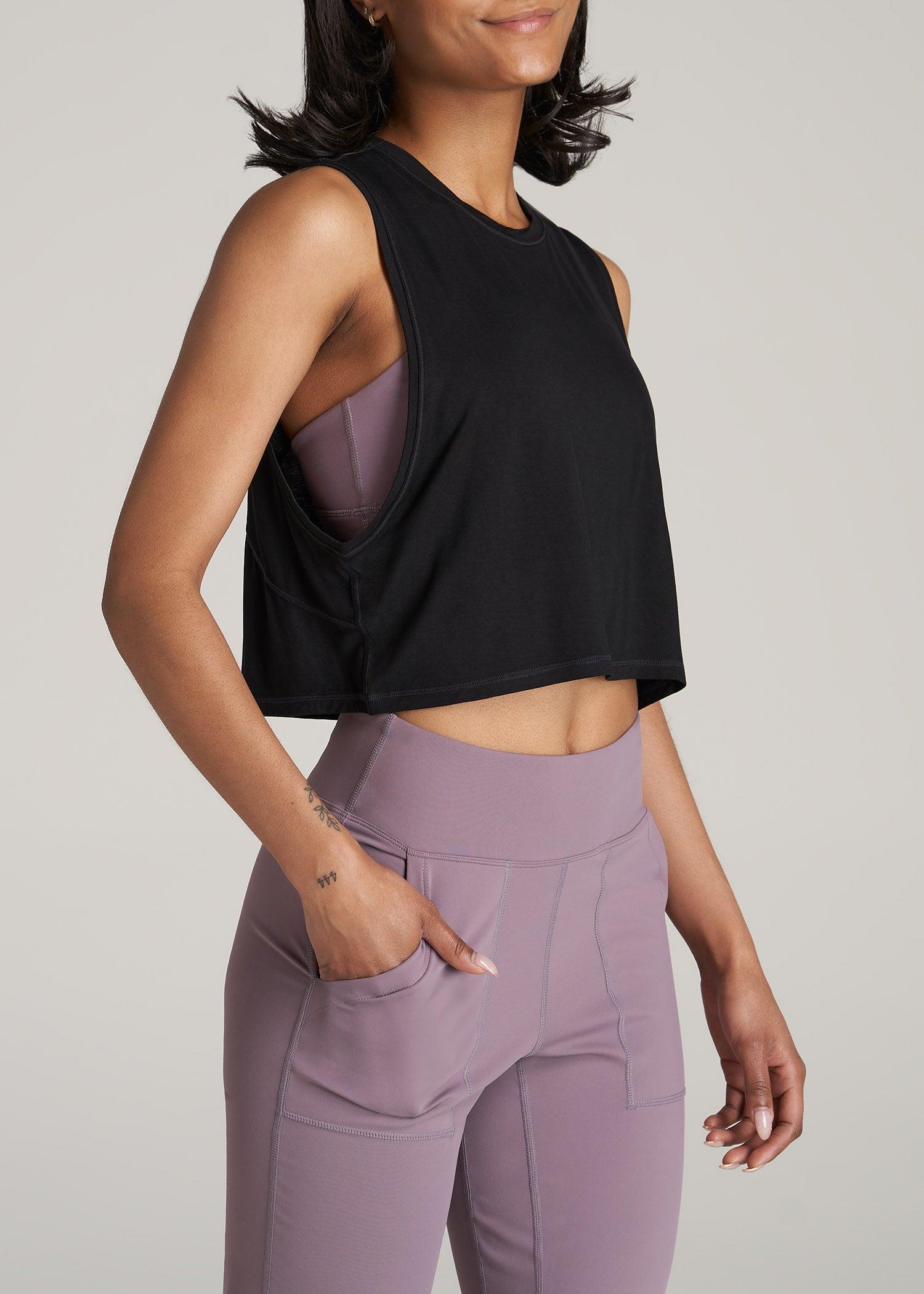 Athletic Cropped Muscle Tank Top for Tall Women in Black Product Image