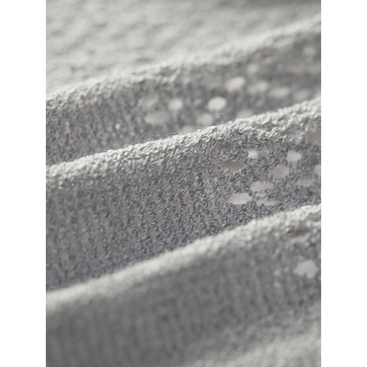 Plus Size Plain Geometric Eyelet Open Front Cardigan DarkGray Women Basics Loose Long Sleeve Everyday Cardigans BloomChic 26/4X Product Image