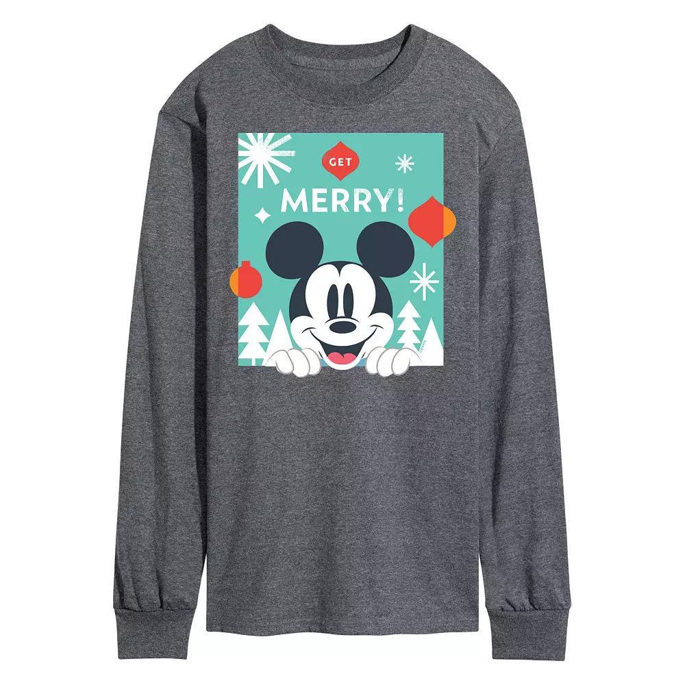 Disney's Men's Mickey Mouse Get Merry Long-sleeved Tee, Size: Large, Red Product Image