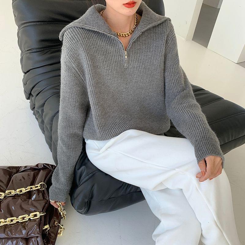 Long-Sleeve Plain Half-Zip Sweater (Various Designs) Product Image