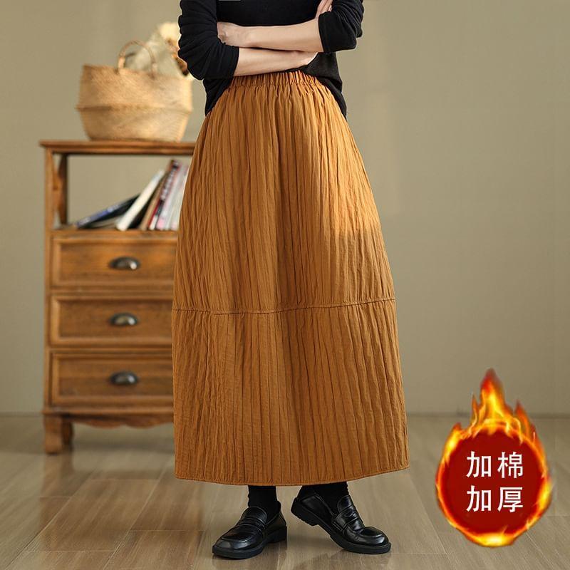 Elastic Waist Plain Padded Midi A-Line Skirt Product Image