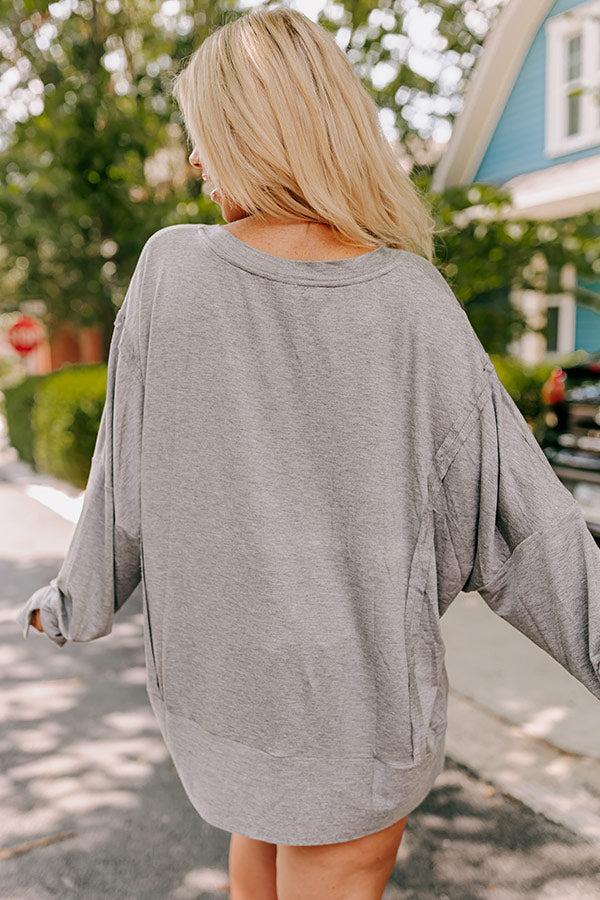 Arkansas Embroidered Long Sleeve Tee in Grey Curves Product Image