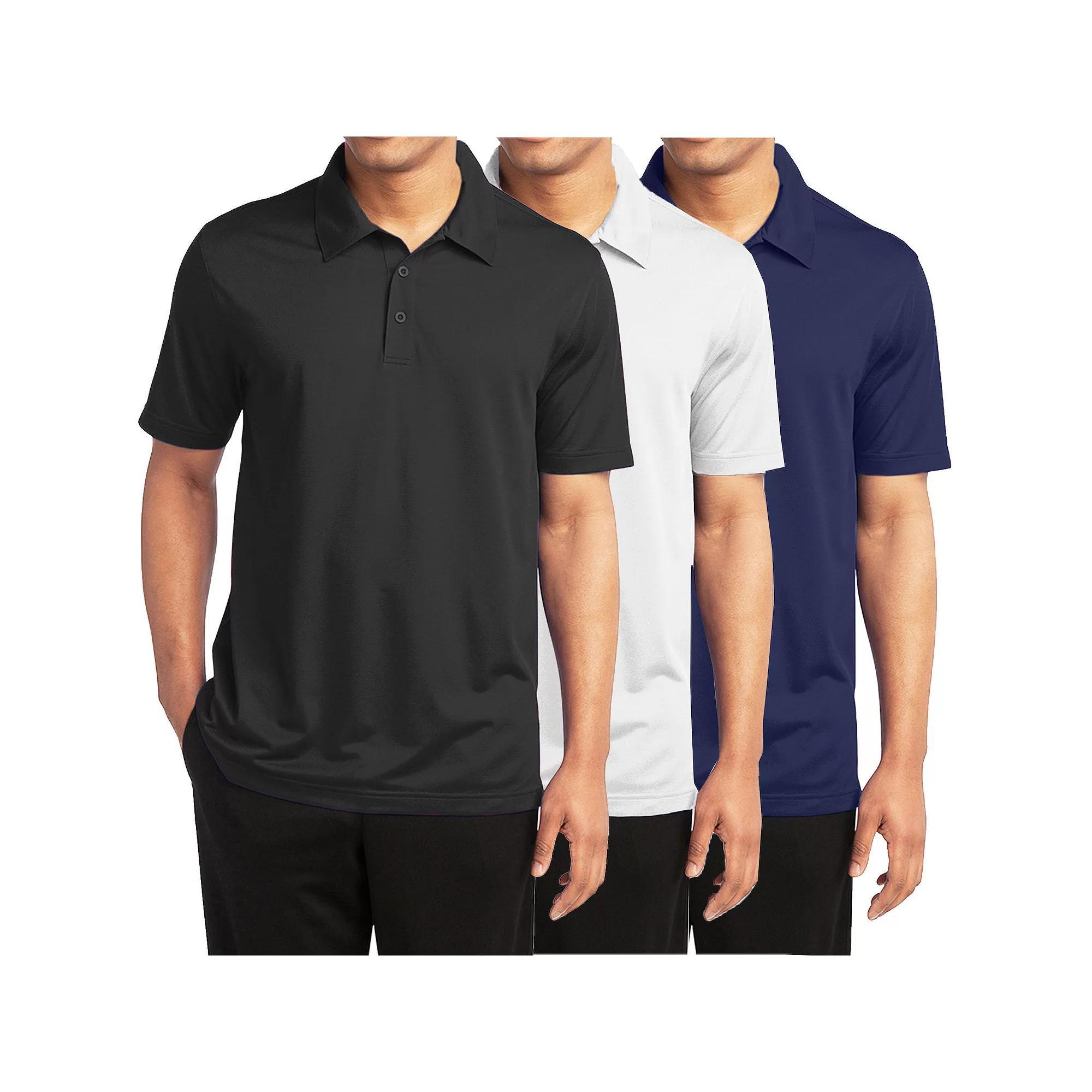 Men's Galaxy By Harvic 3-Pack Moisture-Wicking Polos, Size: Medium, Black White Navy Product Image
