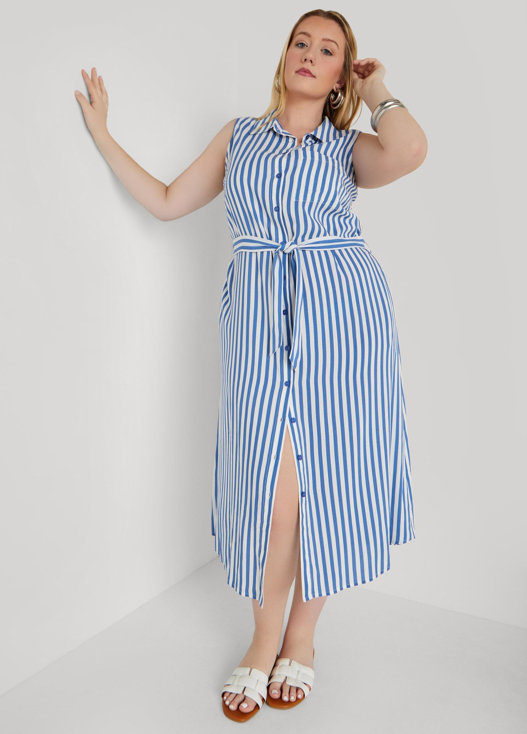 Button Front Striped Shirtdress Product Image