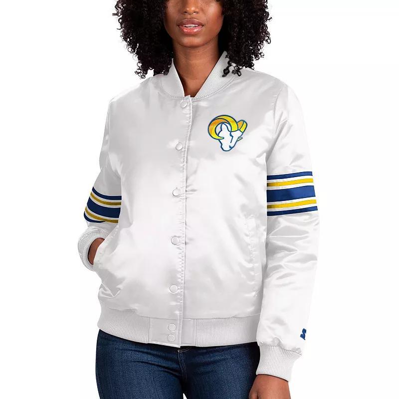 Women's Starter Cream Los Angeles Rams Line Up Satin Full-Snap Varsity Jacket, Size: 2XL, Beige Product Image