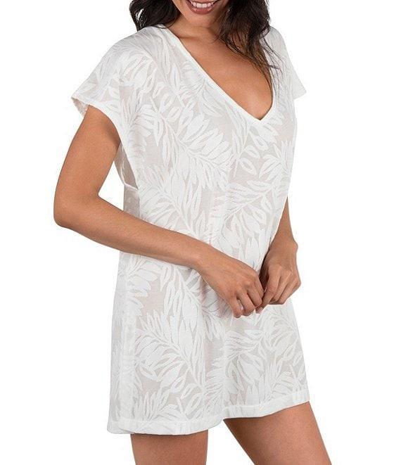 Hurley Ulu Mesh Leaf V-Neck Tunic Swim Cover-Up Product Image