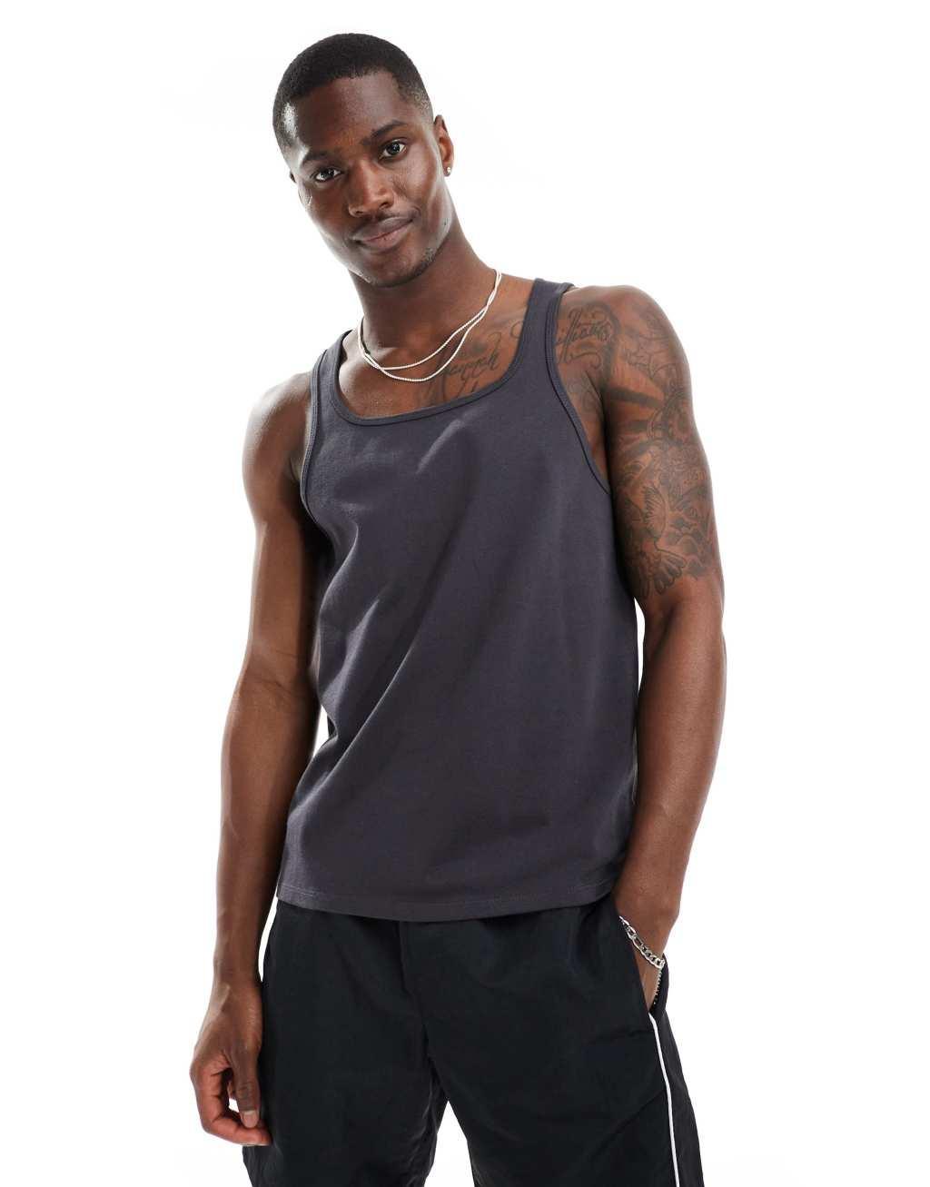 ASOS DESIGN heavyweight tank top with square neck in charcoal Product Image
