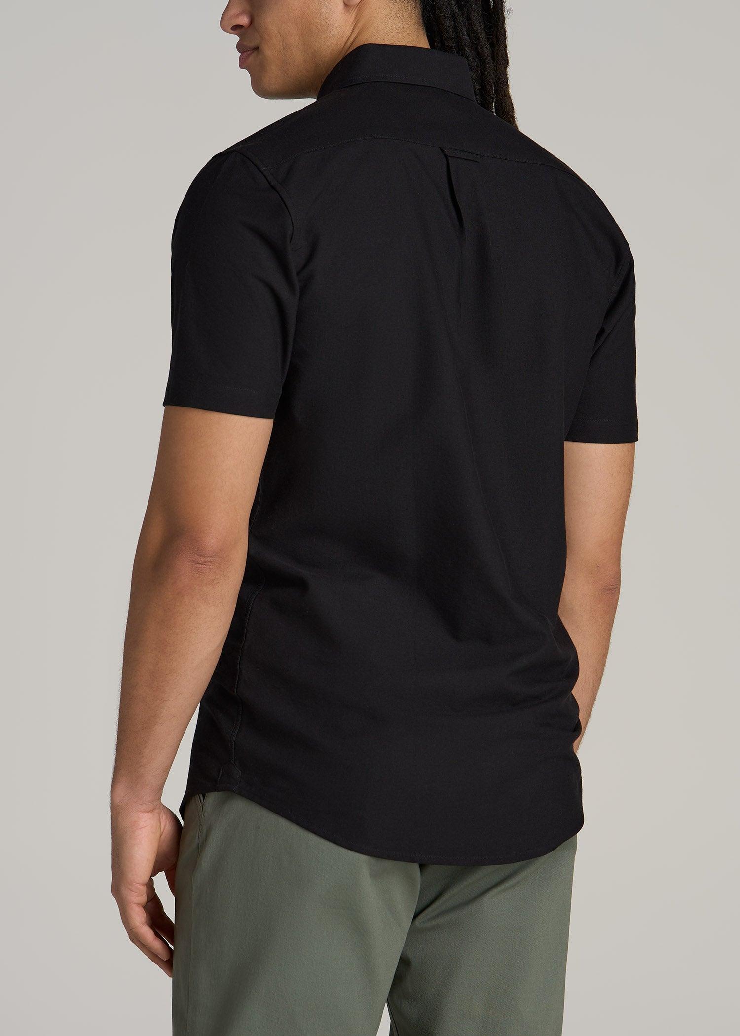 Short Sleeve Oxford Button Shirt For Tall Men in Black Product Image