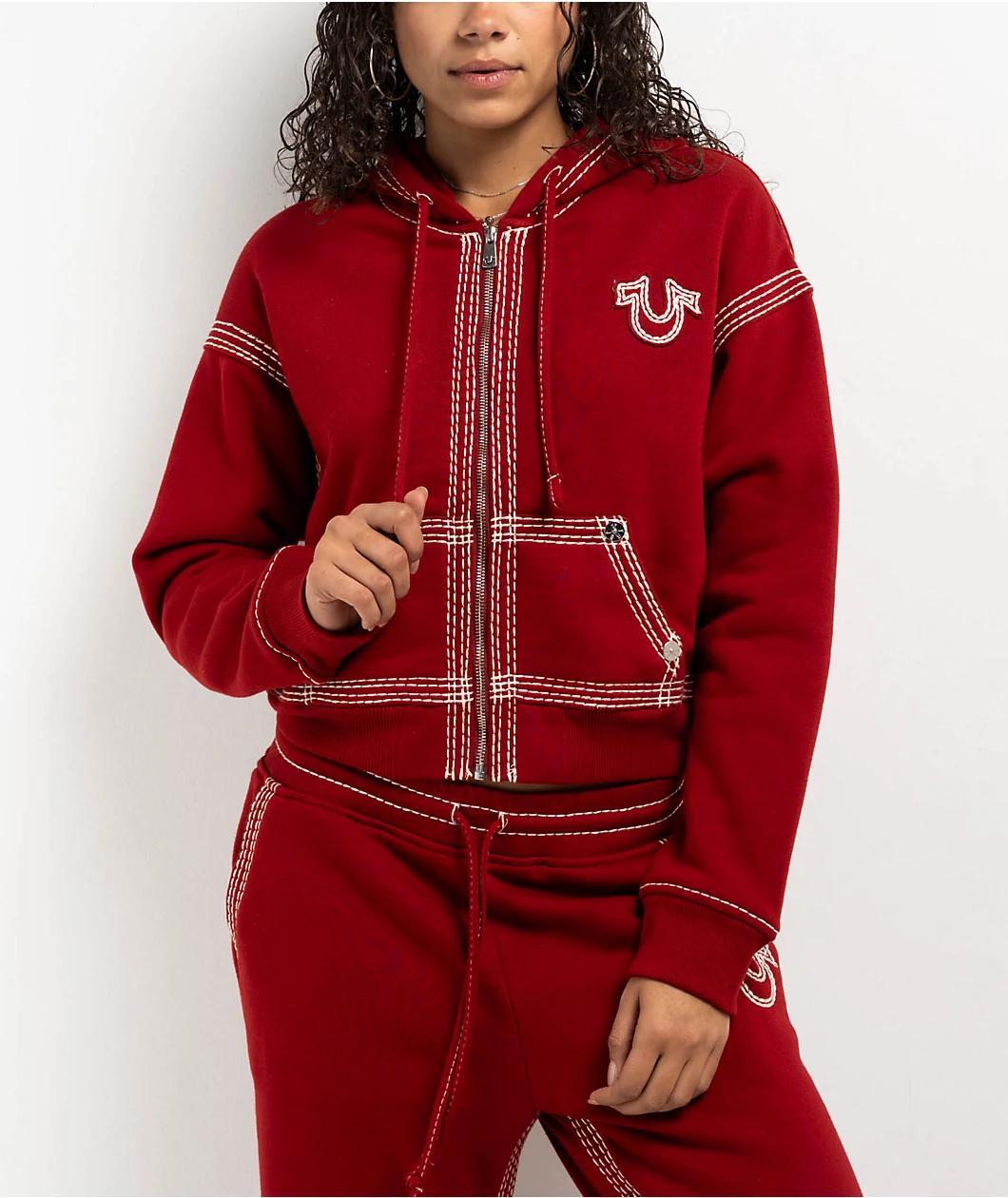 True Religion Big T Horseshoe Red Zip Hoodie Product Image