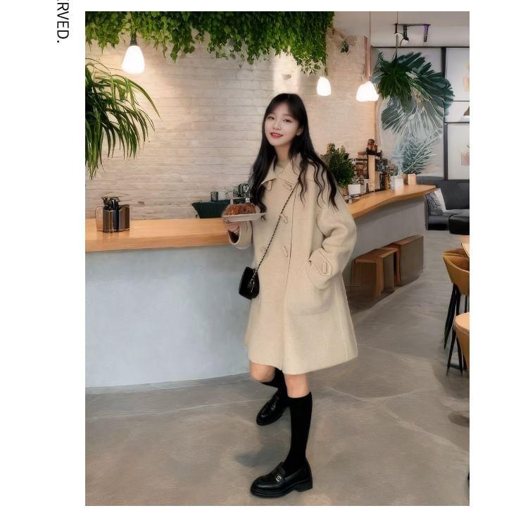 Collared Plain Double Breasted Coat Product Image