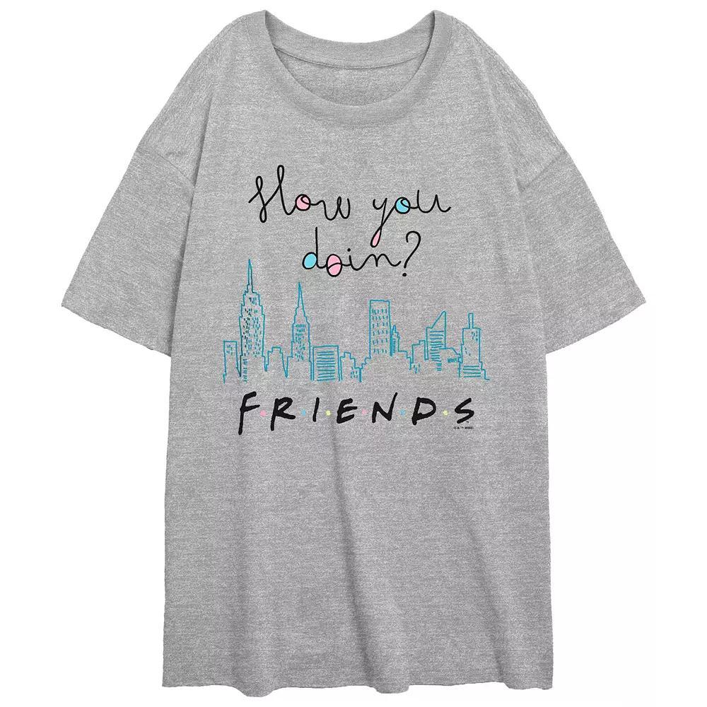 Juniors' Friends How You Doin' City Skyline Oversized Graphic Tee, Women's, Size: Medium, Athletic Grey Product Image
