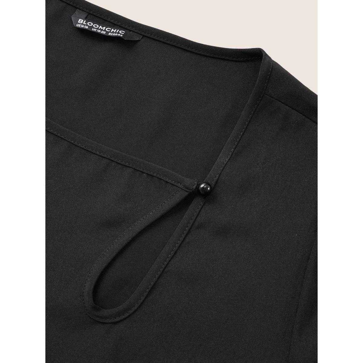 Plus Size Anti-Wrinkle Asymmetrical Neck Keyhole Pleated Hem Dress Black Women At the Office Non Asymmetrical Neck Long Sleeve Curvy Midi Dress BloomChic 14-16/1X Product Image