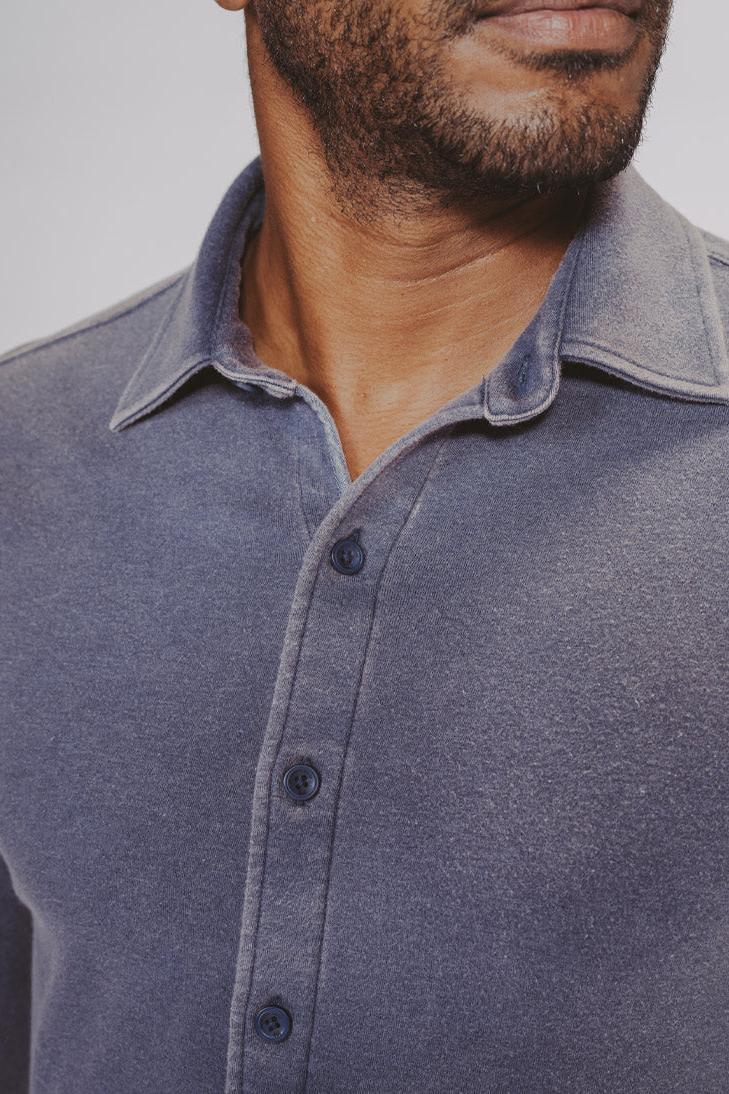 Puremeso Acid Wash Button Up Shirt - Navy Product Image
