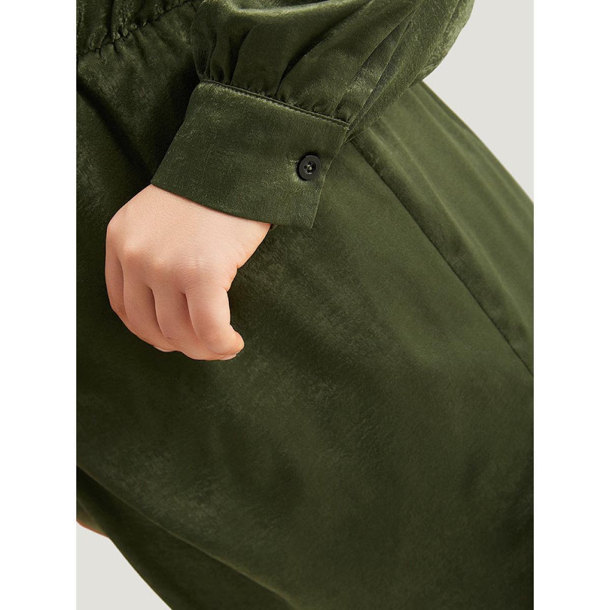 Plus Size Solid Wrap Twist Front Elastic Waist Dress ArmyGreen Women Office Plain V-neck Half Sleeve Curvy Knee Dress BloomChic 30/6X Product Image