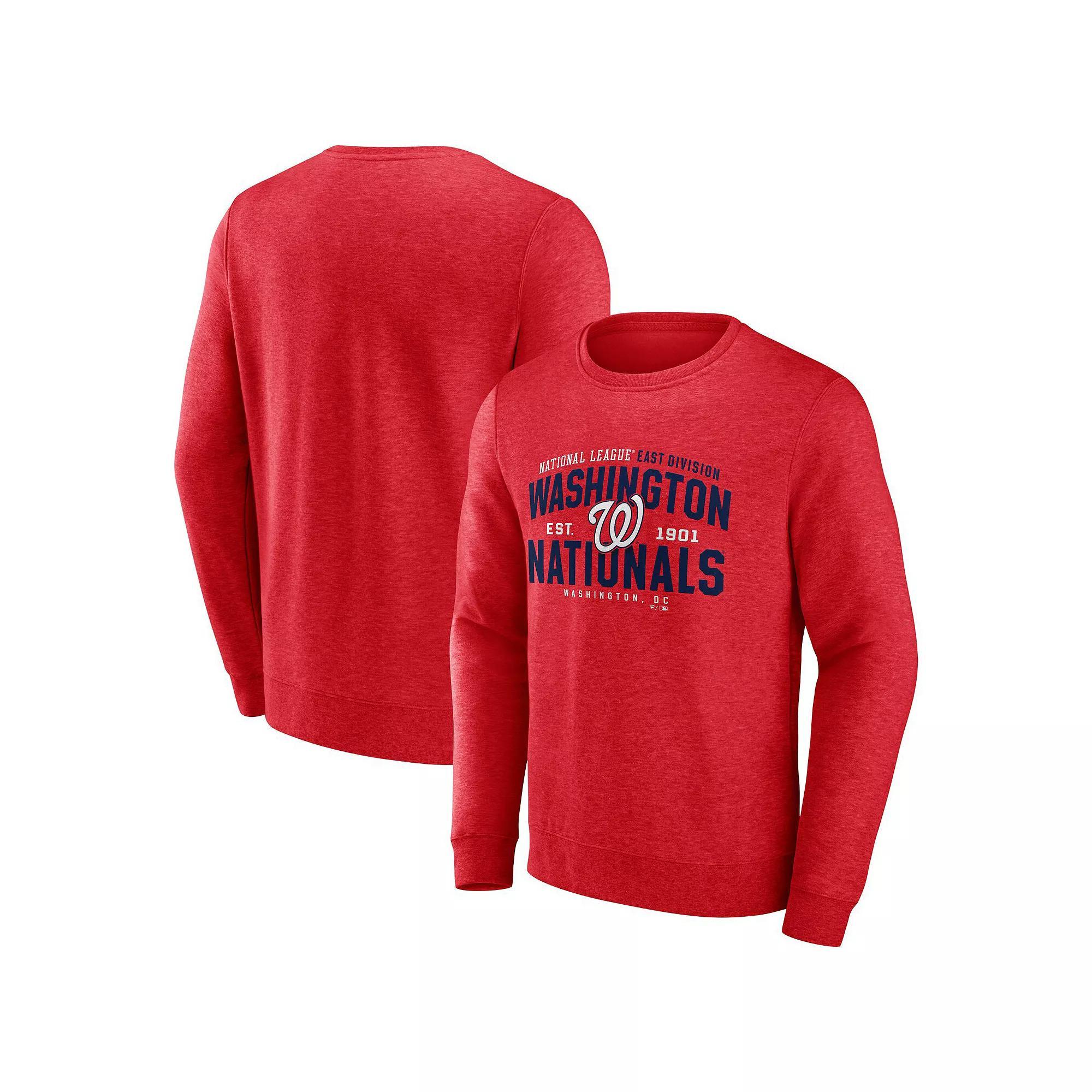 Men's Fanatics Branded Heathered Red Washington Nationals Classic Move Pullover Sweatshirt, Size: Large Product Image